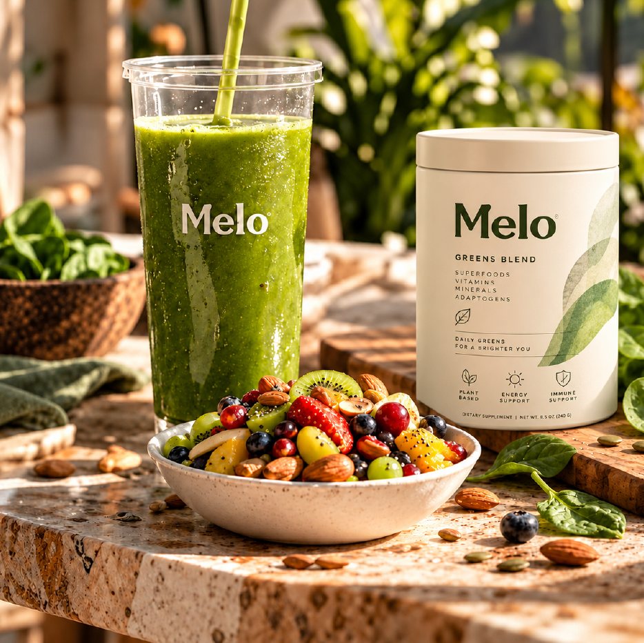 Melo green smoothie and supplement tub